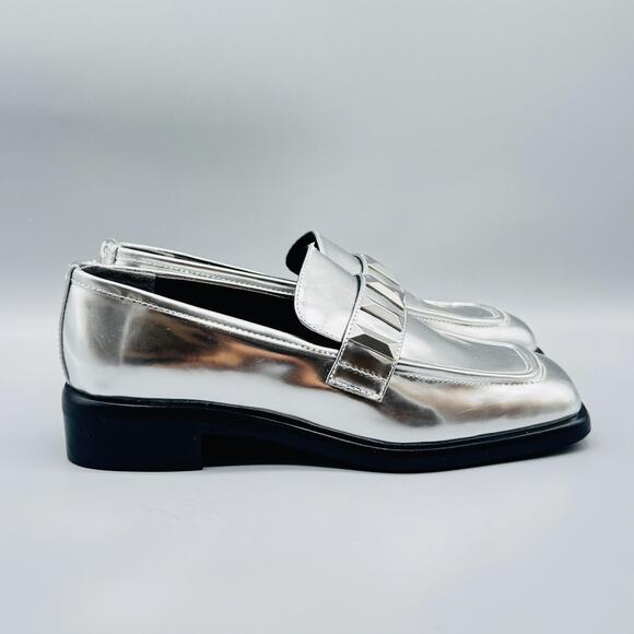 Rag & Bone Shoes Women 9 Silver Metallic Loafer Square Toe Slip On Comfort Dress - Picture 1 of 12